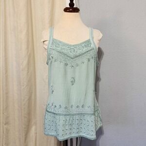 Braja Women Bohemian Embroidered Peasant Tunic Top Seafoam Green Size 2 Self Tie